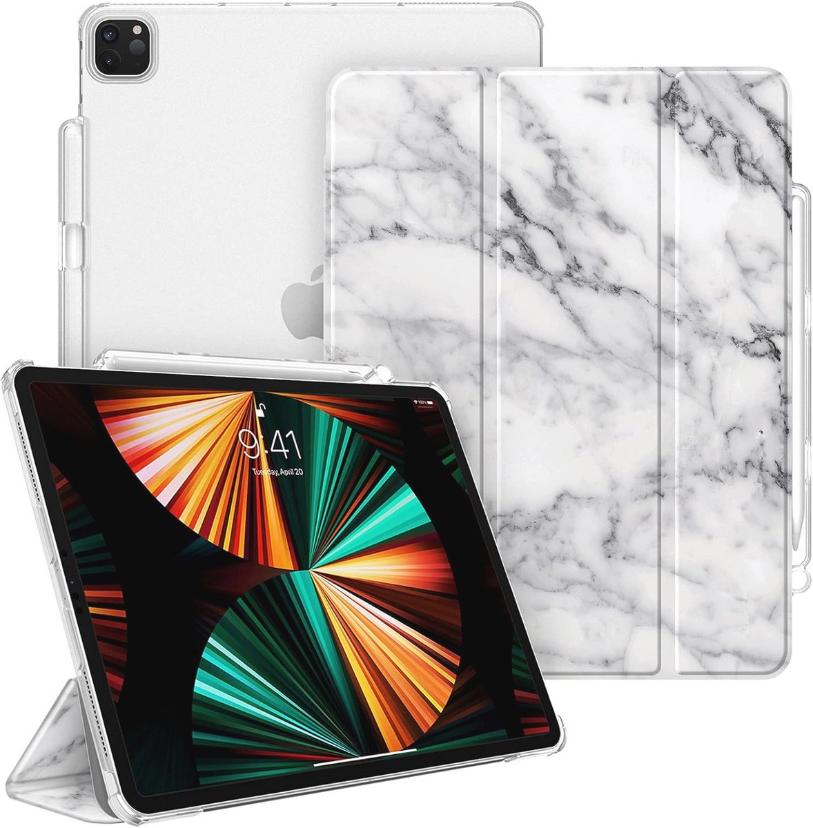 Ultradunne Beschermhoes voor iPad Pro 12.9 inch – Transparante Achterkant en Penhouder