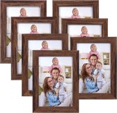 Cadre photo marron 10x15 cm avec plateau en verre - Ensemble de 7 cadres photo pour plusieurs images - cadeau pour un ami - peut être placé horizontalement ou verticalement sur la table ou au mur