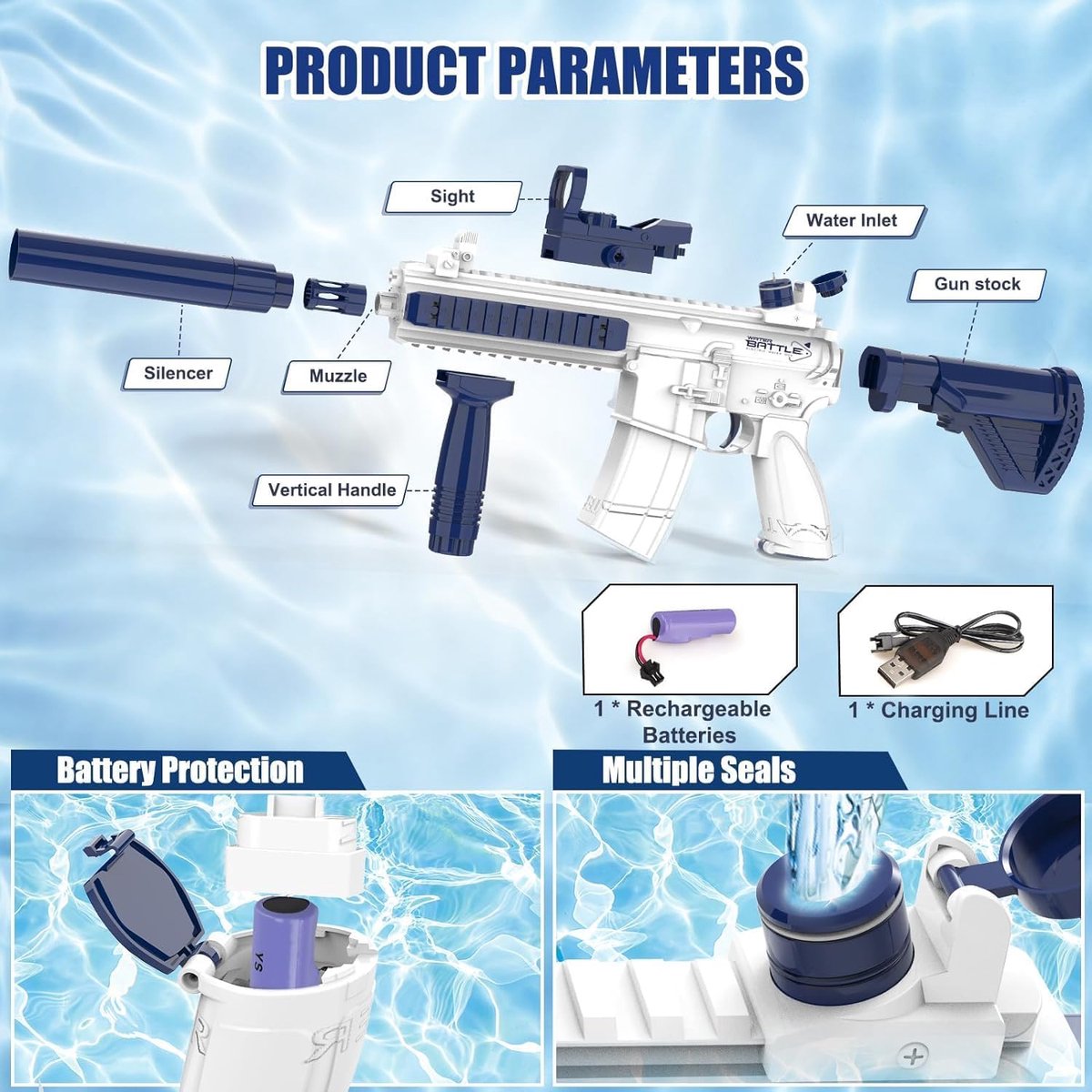 Waterpistool elektrisch - Automatisch waterpistool - Zomer speelgoed - Watergevecht - Super Soaker - Oplaadbaar waterpistool - Kinderplezier - Waterpret - Strand speelgoed - Tuinspeelgoed - Elektrisch speelgoed - Waterbattle - Outdoor fun - Vakanties — afbeelding 4