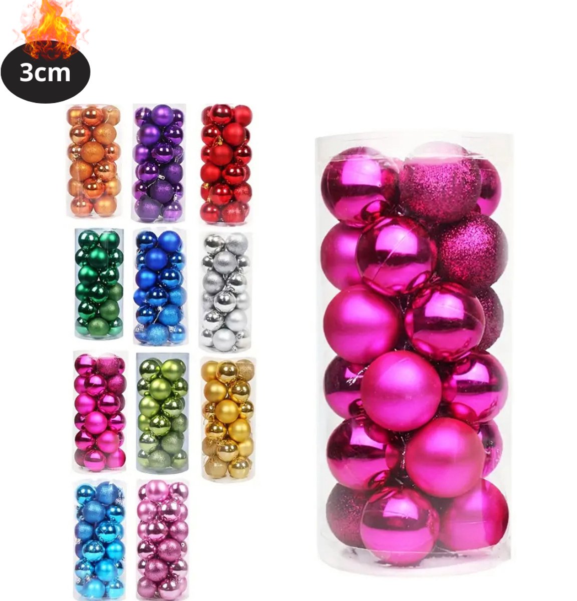 Bovista Kerstballen - Kerstversiering - Plastic - Rode Roos - 3 cm - 24 stuks