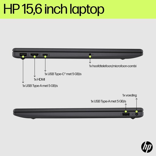 HP 15-fd0931nd Intel Core i3 N-series i3-N305 Laptop 39,6 cm (15.6") Full HD 8 GB DDR4-SDRAM 512 GB SSD Wi-Fi 6 (802.11ax) Windows 11 Home Zilver - HP - Hoofdafbeelding