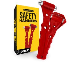 Innovaland - Veiligheidshamer Auto - Rood - 2 Stuks - Met Houder - Noodhamer Auto - Autoruit Breker - Hamer - Auto - Veiligheidshamers