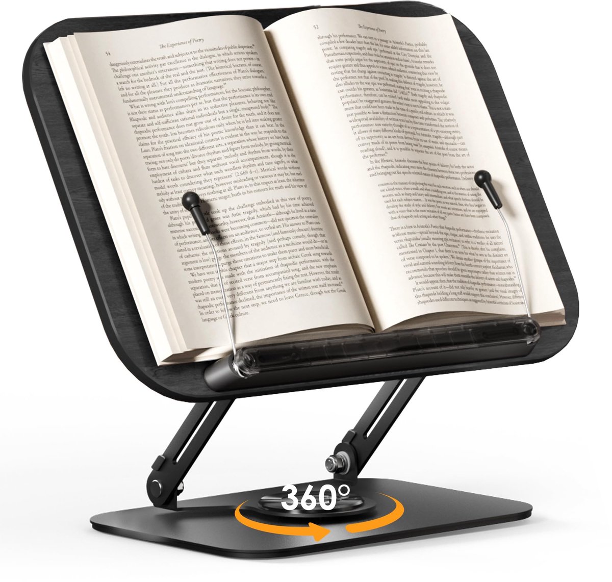 Ibenzoa Multifunctionele Houten Boekenstandaard met 360° Draai- en Verstelmogelijkheden voor Diverse Gebruiksscenario's zwart