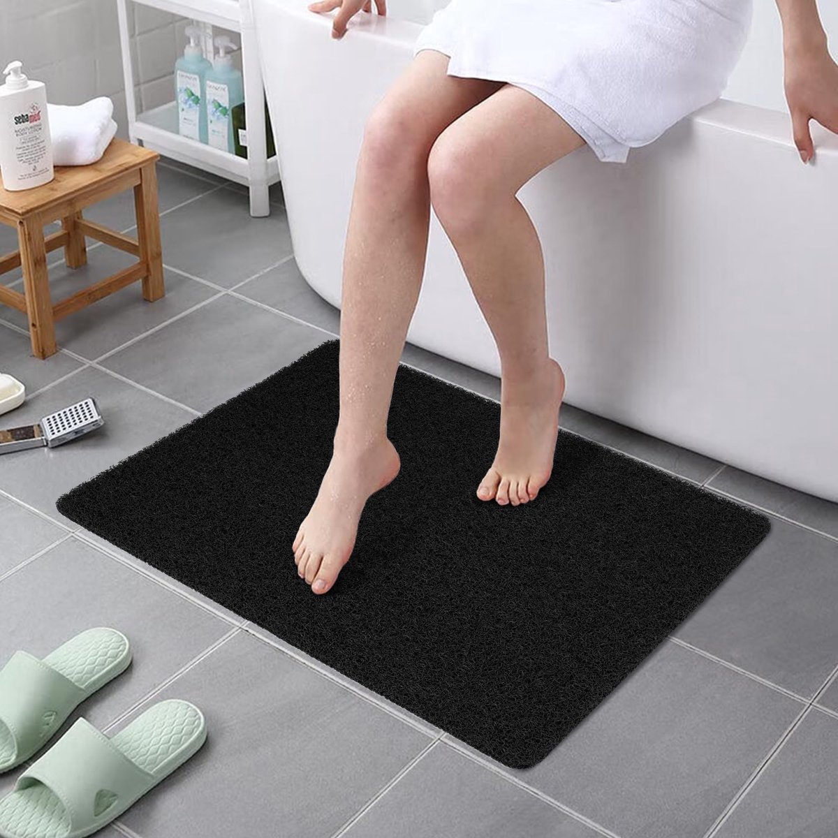 Ibenzoa® Zachte PVC Antislip Douchemat met Afvoer, 61 x 81 cm, Zwart