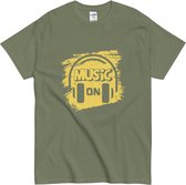 T-shirt voor DJ's en Muziekfans - Music On Hoofdtelefoon Print - Dames Heren - Khaki Groen - M