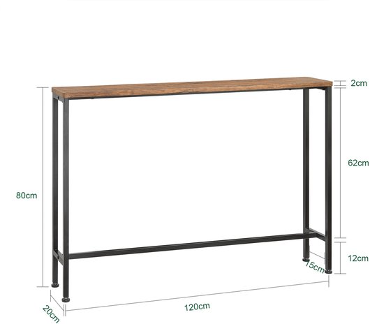 SoBuy Consoletafel Bijzettafel Haltafel – Natuur/Zwart 120x20x80cm, FSB19-XL-N – Smal Design, Ruimtebesparend, Hout/Metaal
