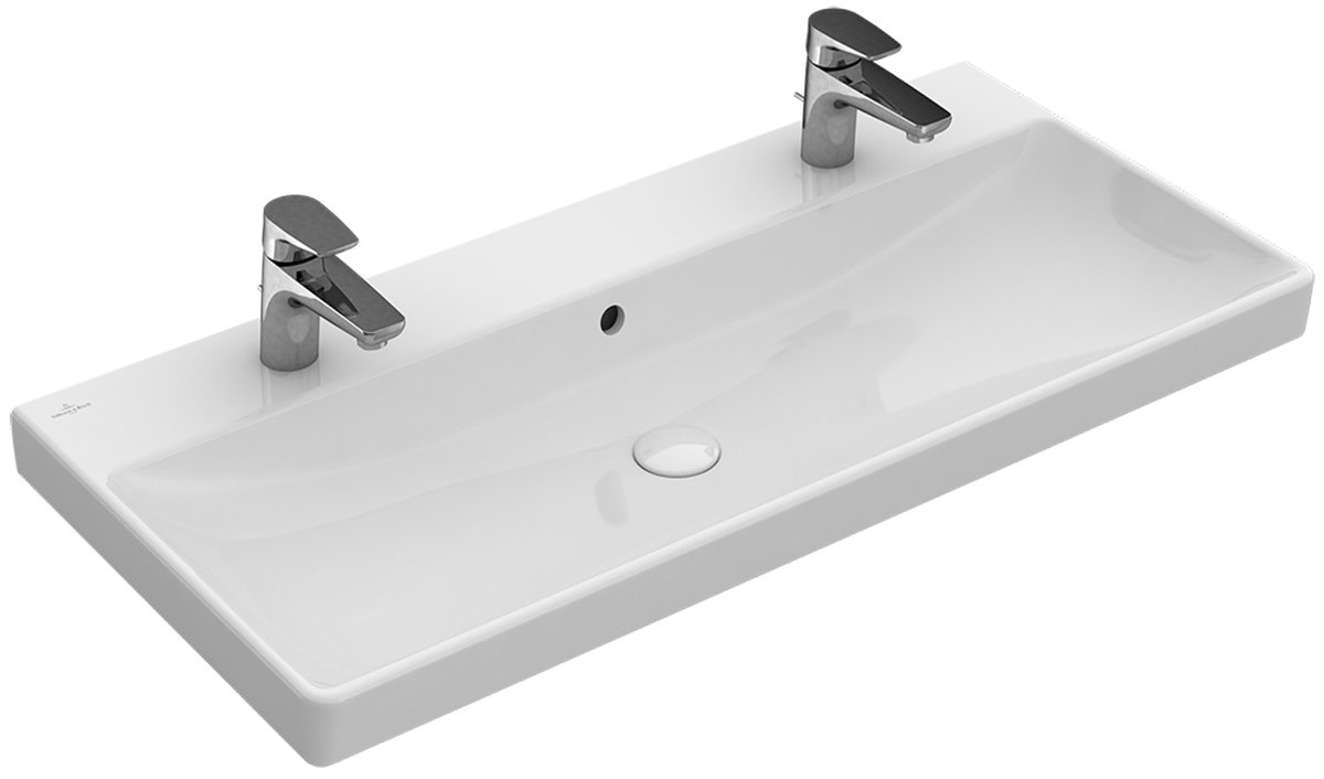Villeroy & Boch Avento - Meubelwastafel 100x47 cm, met overloop, 2 kraangaten, CeramicPlus, alpine wit 4156A4R1