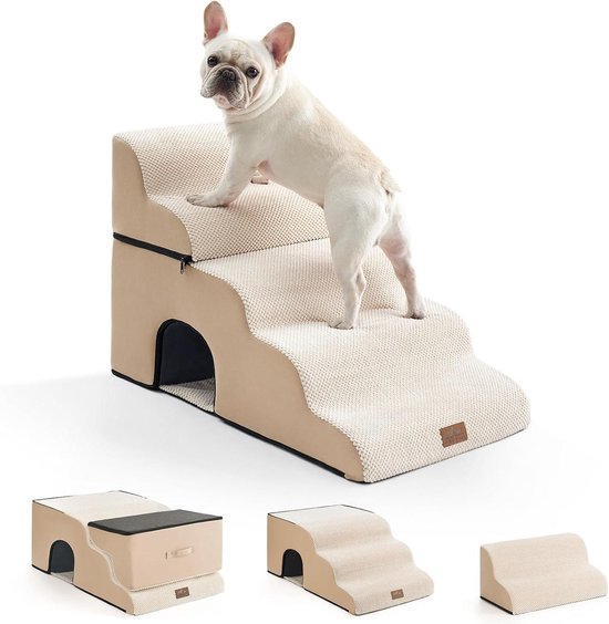 Trhillsbrad Brede hondentrap, 3 treden, 40 cm hoog, voor kleine honden, schuim met hoge dichtheid, wasbare overtrek en antislipbodem