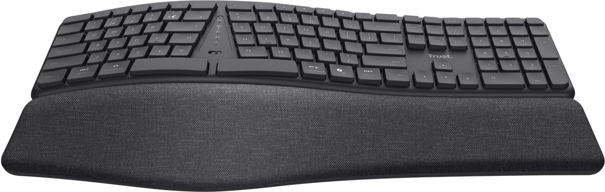Trust Keyra - Ergonomisch Draadloos Toetsenbord - Split Lay-out - Stille Toetsen - Full-size Numpad - Qwerty US - Zwart thumbnail 6