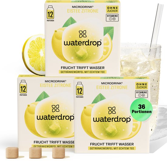 waterdrop® ICE TEA CITROEN - 36 bruistabletten - Suikervrije ijsthee met echte groene thee en citroen - Met natuurlijke extracten en vitamine C - Water met smaak