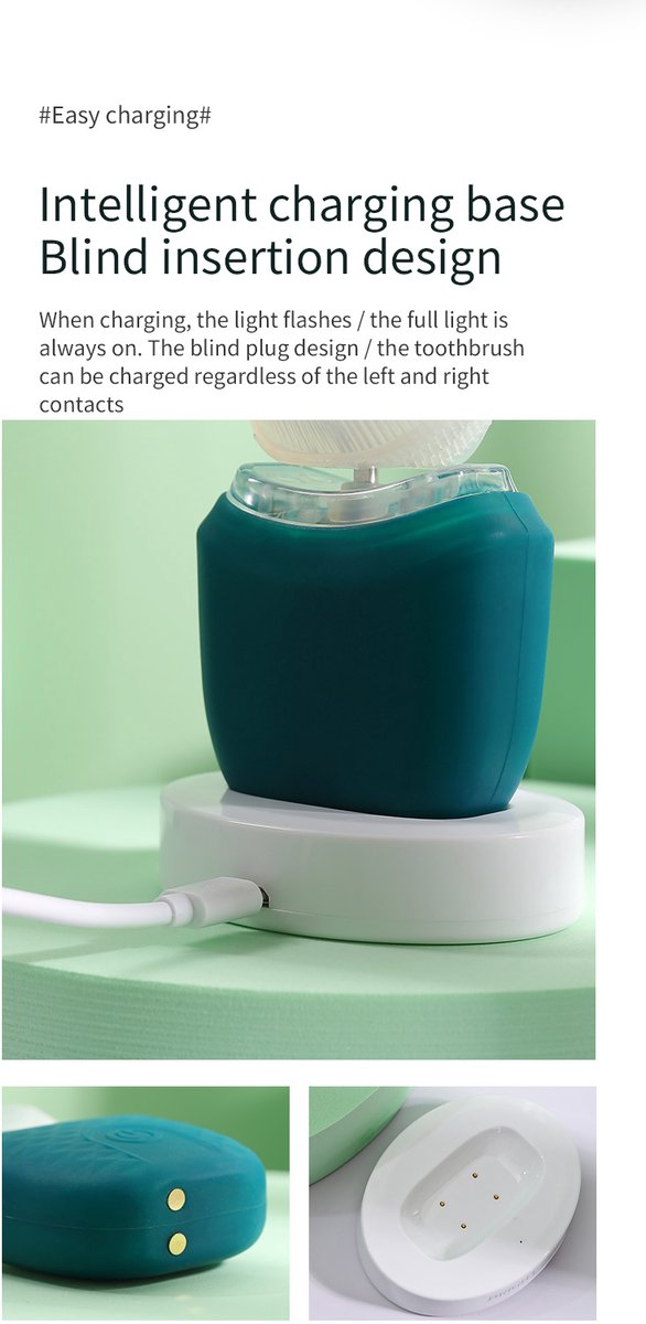 Afbeelding 2 van U-Vormige Tandenborstel - Smart Brush Tanden - Automatische Elektrische Tandenborstel - Tanden Bleken en Reinigen - Handsfree - UV Blauw Licht - 360° - 4 Standen - Waterbestendig - Teeth Whitening