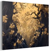 Aluminium schilderij 160x120 cm - Wanddecoratie metaal - Bloemen - Takken - Goud - Sierlijk - Metalen muurdecoratie woonkamer - Decoratie industrieel - Foto op dibond - Industriële accessoires slaapkamer