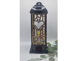 Herdenkingslicht - L-26a - Lantaren - Incl. Led (Zwart) comet - Hart - Goud - Spiegel - Windlicht - Graflicht - Graflantaarn - Grafdecoratie