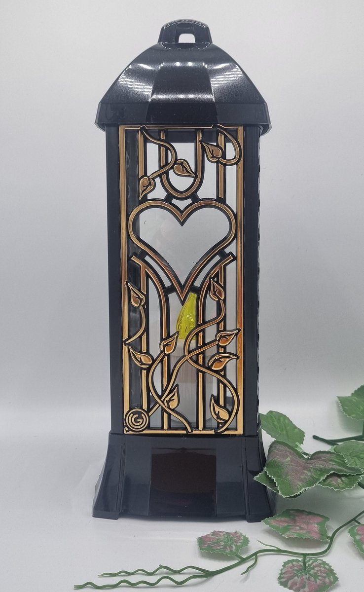 Herdenkingslicht - L-26a - Lantaren - Incl. Led (Zwart) comet - Hart - Goud - Spiegel - Windlicht - Graflicht - Graflantaarn - Grafdecoratie
