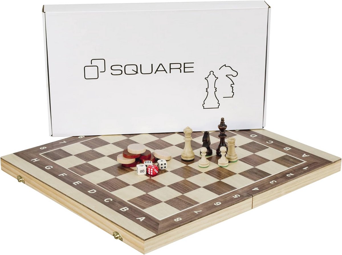 2-in-1 Spel Schaak en Backgammon | Handgemaakt Houten Bord 44 x 44 cm