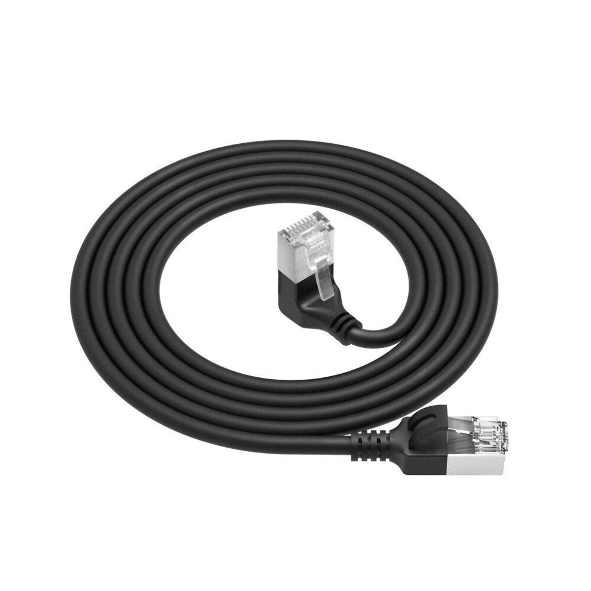 Image of ACT Zwarte 0,25 meter U/FTP CAT6A LSZH Slimline patchkabel met RJ45 connectoren recht naar 90° haaks rechts DA3952