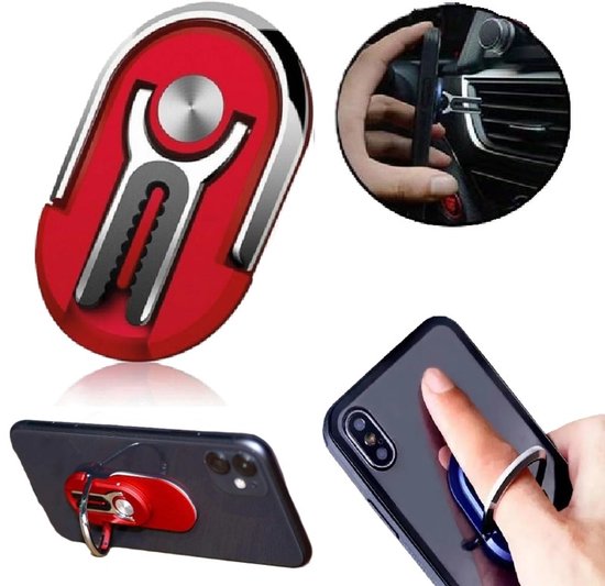 Support de téléphone flexible à clip 360° 4 en 1 – Support à ventouse Nano | Support de smartphone | Porte- Ring | Bouton de téléphone I Rouge