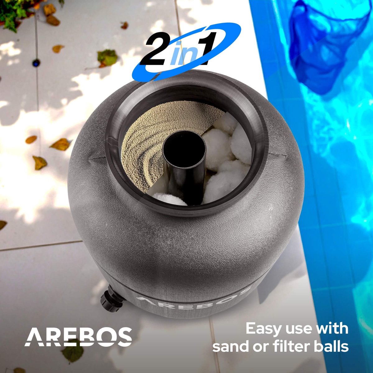 AREBOS Zandfilter - Zandfiltersysteem - Zandfilterpomp voor zwembad - 950L/h – foto 8