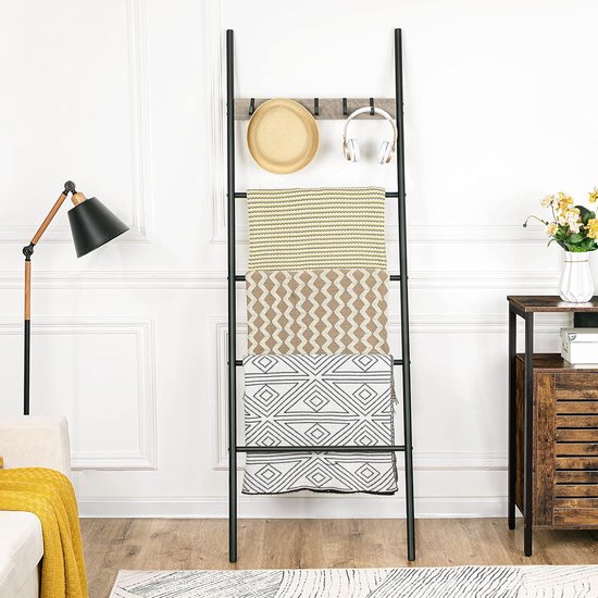 Handdoekladder met 5 afneembare haken, 60 x 177 cm, Industriële Stijl