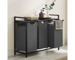 Wasmanden Met Plank Polly | Drie Compartimenten | 92,5 X 33 X 72 Cm | Grijs - Vasagle - Wasmanden - Antraciet - Stof; Metaal