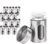 12 stuks Glaze Kruidenpotjes - Rond met RVS Deksel - Strooideksels - Kruidenstrooier - Spice Jars - met glazen venster - Voorraad potje - met verstelbare Strooideksel - Kruidenpot Kruidenrek Set -