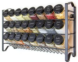 George Napoli Kruidenrek Organizer met 24 Kruidenpotjes - Strooideksels & 72 Labels - Staand - RVS - Zwart
