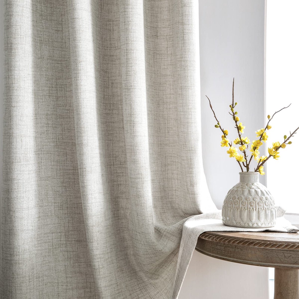 Unyqoos Elegante Semi-Transparante Linnenlook Gordijnen Set - 245x140 cm voor Stijlvolle Interieurs beige