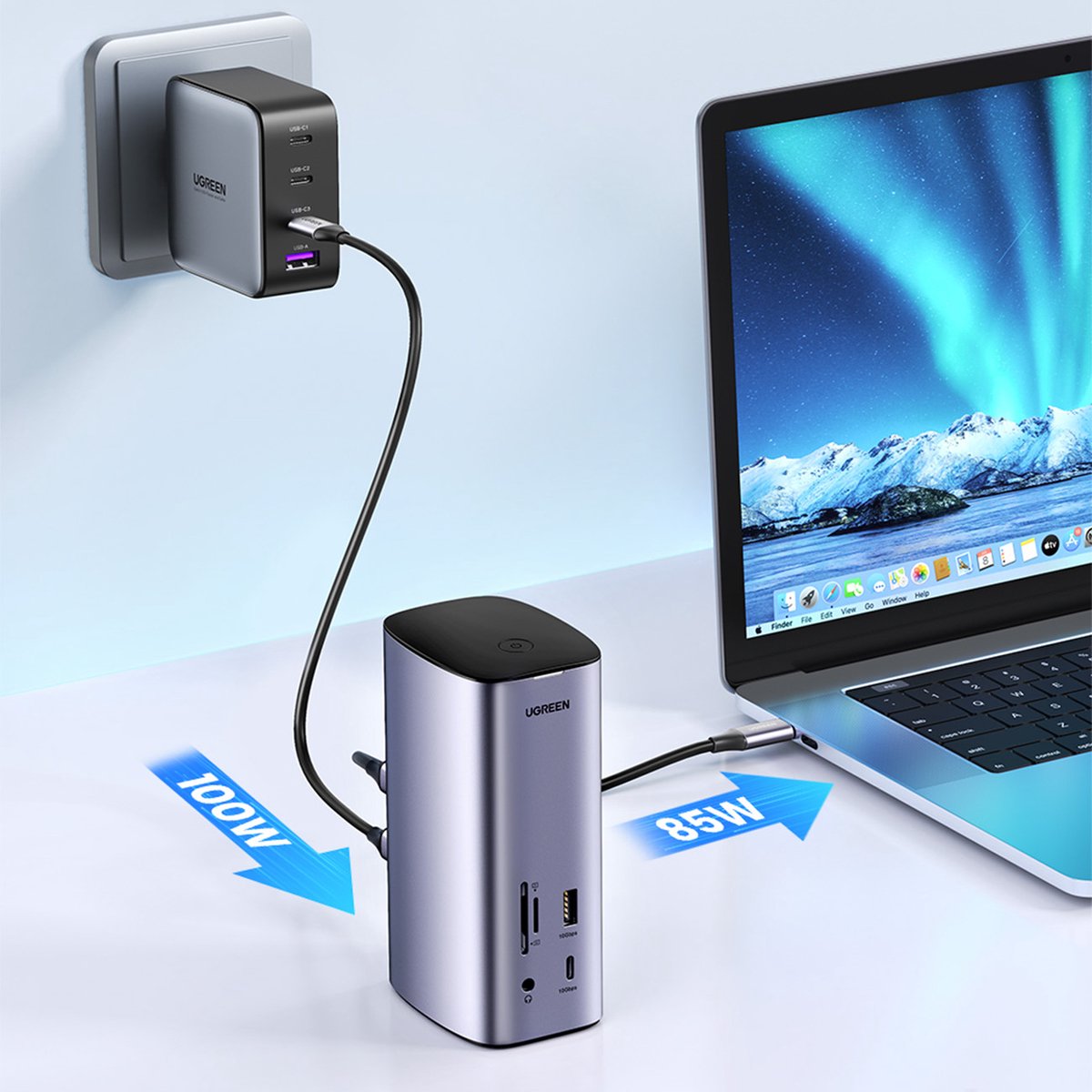 Ugreen 12-in-1 USB-C Docking Station 4K HDMI DP Triple Display 100W PD Ethernet USB SD TF voor Windows Mac - Afbeelding 3