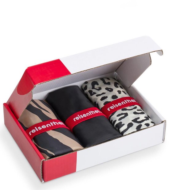 Reisenthel Mini Maxi Shopper Boodschappentas - Opvouwbaar - 15L - Set 3 stuks - Geschenkdoos - Dierprint & Zwart