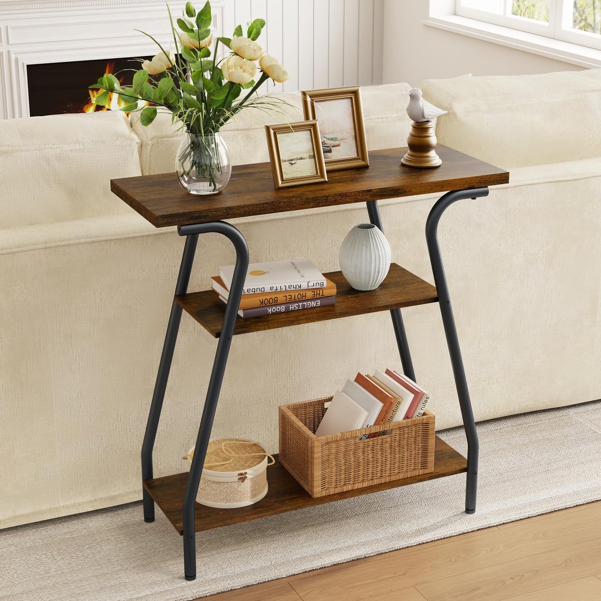 Ibenzoa Multifunctionele Consoletafel met Drie Planken voor Diverse Interieurs, 80 x 30 x 81 cm Bruin
