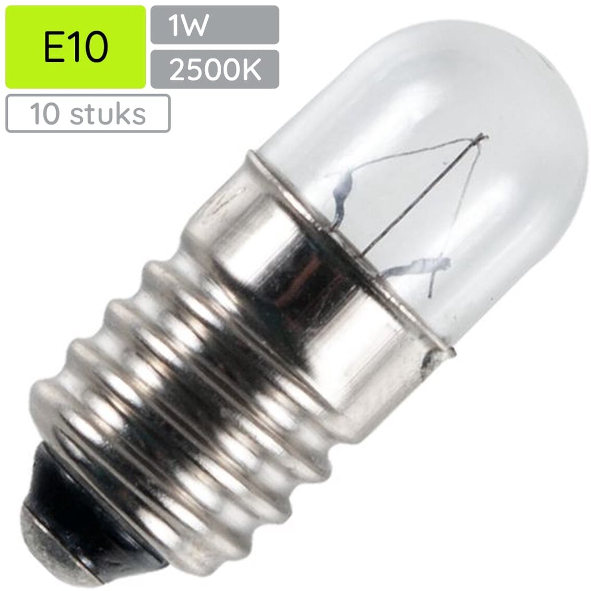 Signaallamp E10 6V 1W - 166 mAh - 10 stuks - T9 Gloeilamp Ø9mm - 23mm - 2500K - Dimbaar