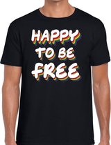 Happy to be free gay pride t-shirt zwart voor heren L