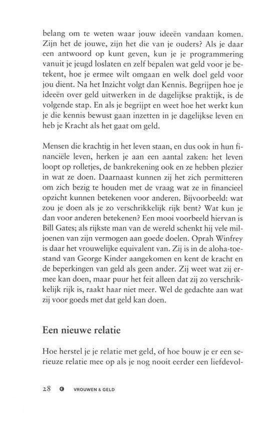 Pagina uit een boek met tekst over geld en de kracht ervan, met een sectie 'Een nieuwe relatie'.