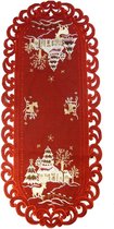 Couverture de Noël - Aspect lin - Cerf - Rouge - Chemin 90 cm x 40 cm - 8837