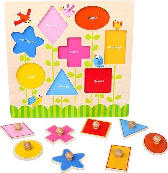 Houten puzzel geometrische vormen (engels) Kinderpuzzel 1 jaar