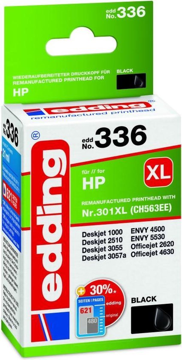 Edding Inktcartridge vervangt HP 301XL, CH563EE Compatibel Zwart EDD-336 18-336