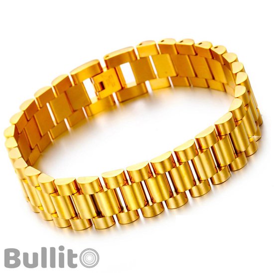 Met opzet Profeet seksueel Presidento" Gouden Armband - 18k Gold Plated - 70 GRAM - 16 x 3,5mm - 23cm  - Heren -... | bol.com