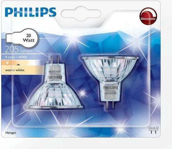ondergeschikt paneel twist Philips Halogeen lamp MR16 GU5.3 20w 205 lumen Dimbaar 2 stuks | bol.com