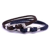 FortunaBeads Nautical M2+3 Set Blauw Bruin Armband – Heren – Leer – Medium 18cm