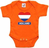 Oranje rompertje Holland hart vlag baby - oranje babykleding 80 (9-12 maanden)