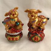 Geluksbrenger ! Feng Shui Varken schat bowl & rijkdom set 2 handgemaakte & handgeschilderd
