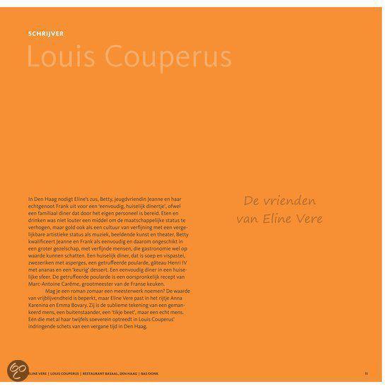 Boekpagina met oranje achtergrond en tekst over Louis Couperus.