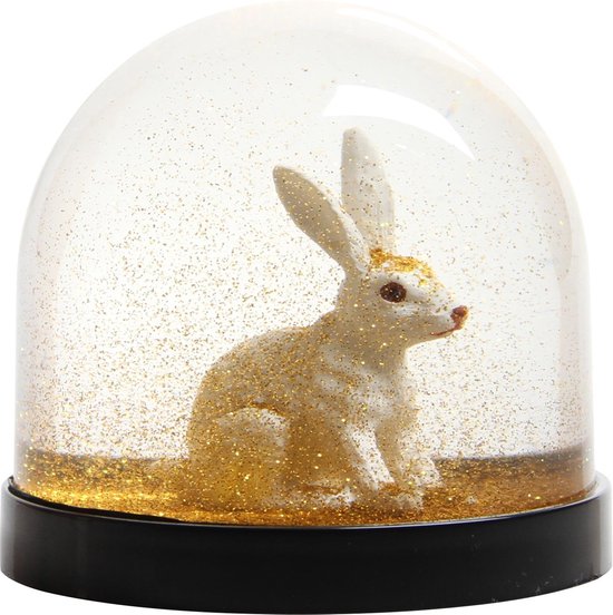 &Klevering - Sneeuwbol - Wonderball - Konijn - Wit - Met gouden glitters - Ø 8,5 x 8 cm - &Klevering