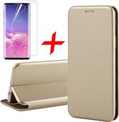 Samsung S10e Hoesje en Samsung S10e Screen Protector - Samsung S10e Hoesje - Samsung S10e Screen Protector - Samsung Galaxy S10e Hoesje Book Case Slim Wallet Goud + Screenprotector