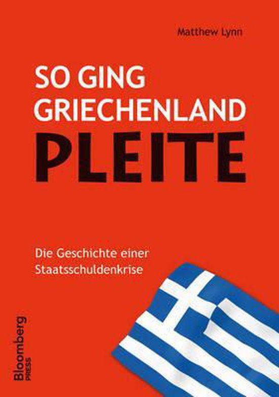 Boekomslag met rode achtergrond, witte en zwarte tekst en een blauw-witte Griekse vlag rechtsonder.