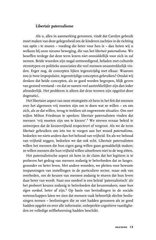 Pagina met tekst, de titel is 'Libertair paternalisme'.