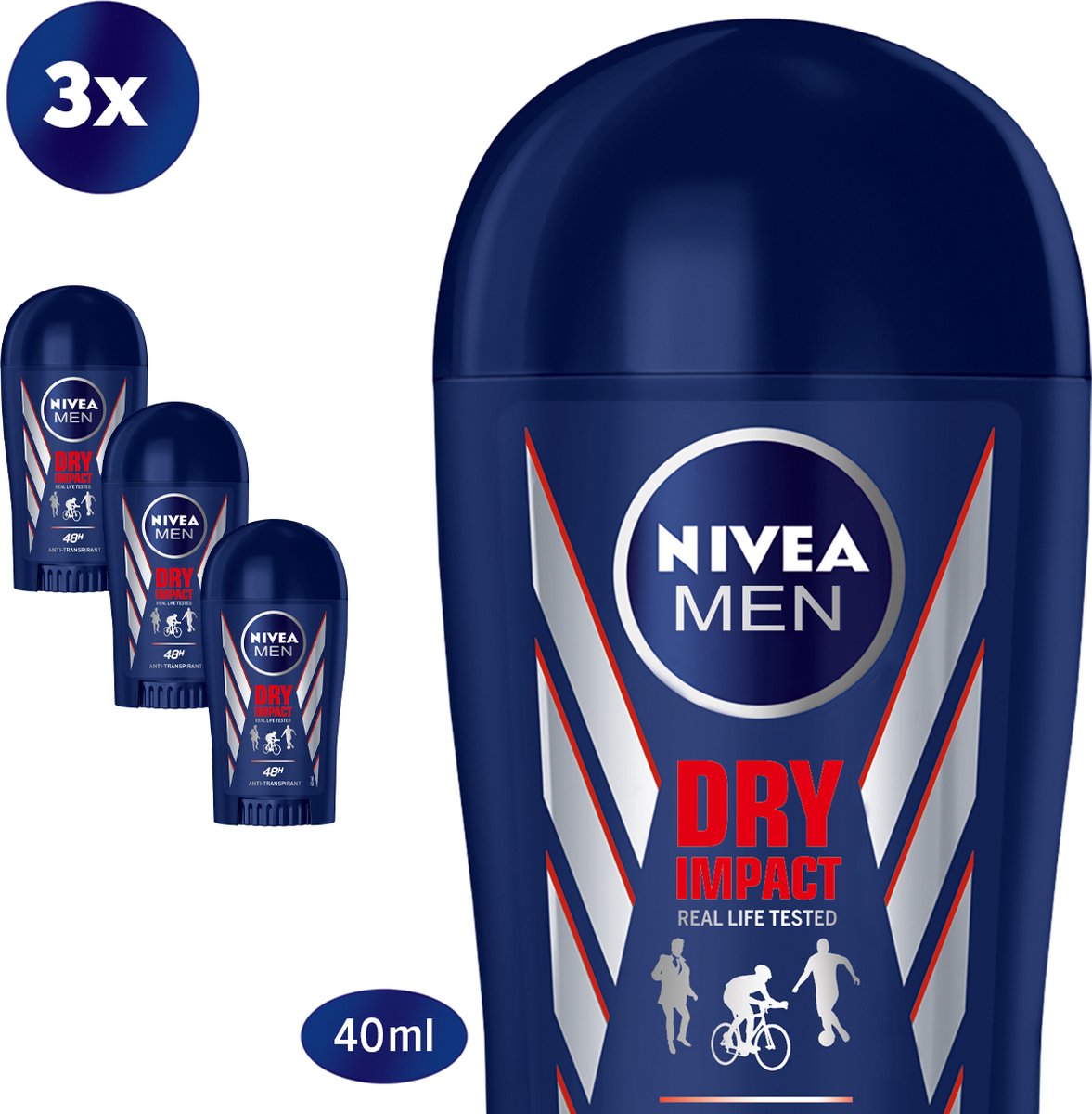 NIVEA MEN Dry Impact Deodorant Stick - 3 x 40 ml - Voordeelverpakking - NIVEA