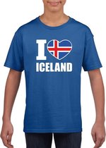 Blauw I love Ijsland fan shirt kinderen M (134-140)