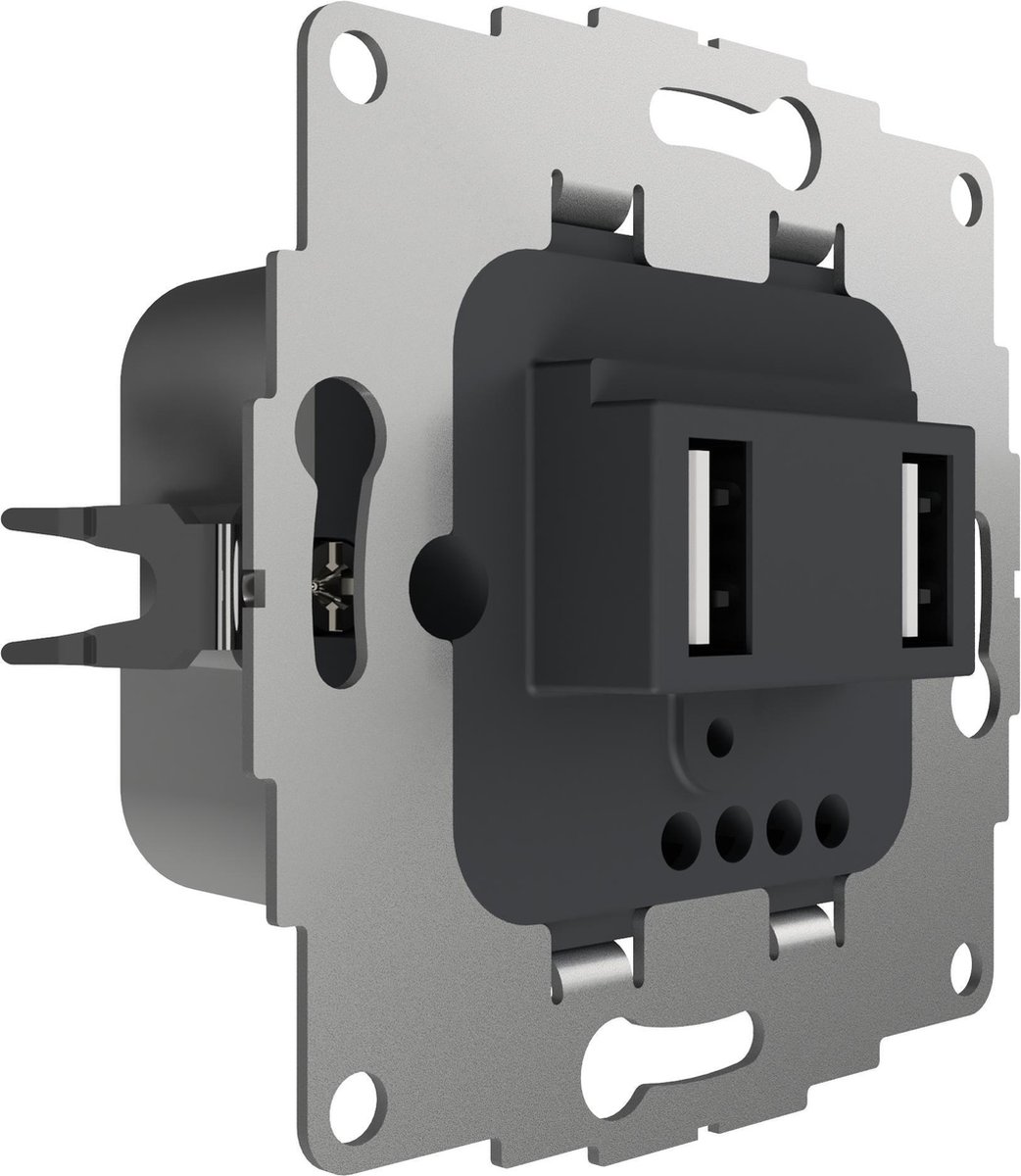 2USB - USB Stopcontact Inbouw – 2x USB-A – 19W 3.8A Snellader – Geaard 250V – Laadstation – ChargeUP TAE – Antraciet