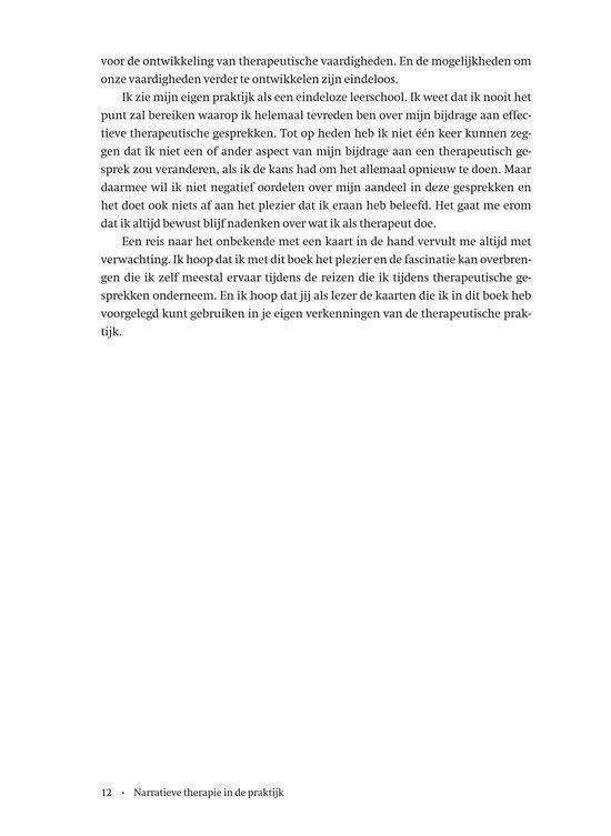 Pagina met tekst uit het boek 'Narratieve therapie in de praktijk'.